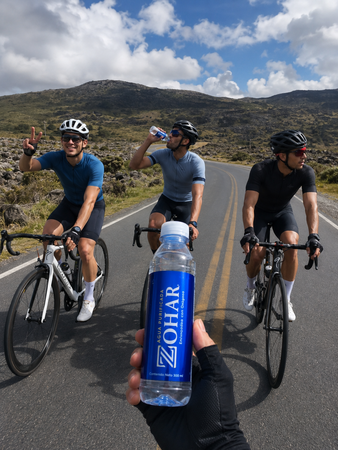 Ciclistas consumiendo ZOHAR durante una ruta